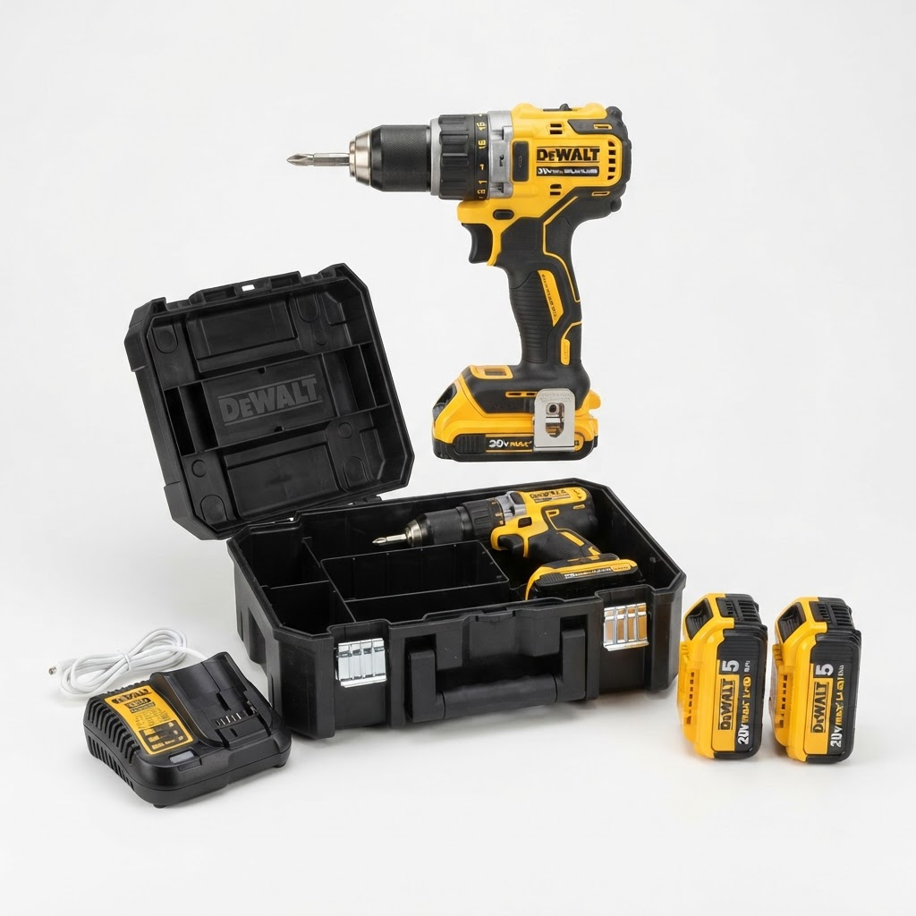 Kit Parafusadeira DeWalt DCD777 com duas baterias, carregador e maleta